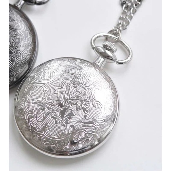 Polished Silver Open Face Deco Roman Numerals Pocket Watch NEW Gift - Picture 2 of 2